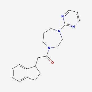 molecular formula C20H24N4O B5672686 1-(2,3-dihydro-1H-inden-1-ylacetyl)-4-(2-pyrimidinyl)-1,4-diazepane 