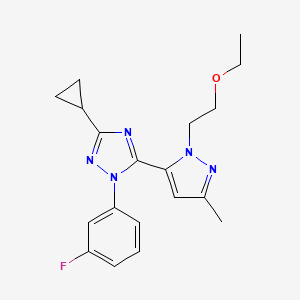 molecular formula C19H22FN5O B5672873 3-cyclopropyl-5-[1-(2-ethoxyethyl)-3-methyl-1H-pyrazol-5-yl]-1-(3-fluorophenyl)-1H-1,2,4-triazole 