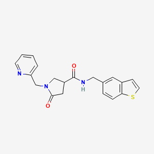 molecular formula C20H19N3O2S B5672897 N-(1-benzothien-5-ylmethyl)-5-oxo-1-(2-pyridinylmethyl)-3-pyrrolidinecarboxamide 