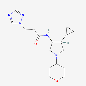 molecular formula C17H27N5O2 B5672933 N-[rel-(3R,4S)-4-cyclopropyl-1-(tetrahydro-2H-pyran-4-yl)-3-pyrrolidinyl]-3-(1H-1,2,4-triazol-1-yl)propanamide hydrochloride 
