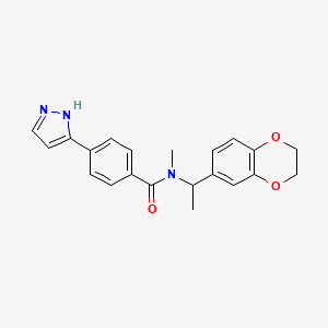 molecular formula C21H21N3O3 B5672974 N-[1-(2,3-dihydro-1,4-benzodioxin-6-yl)ethyl]-N-methyl-4-(1H-pyrazol-3-yl)benzamide 