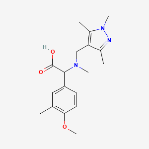 molecular formula C18H25N3O3 B5673105 (4-methoxy-3-methylphenyl){methyl[(1,3,5-trimethyl-1H-pyrazol-4-yl)methyl]amino}acetic acid 