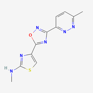 molecular formula C11H10N6OS B5673269 N-methyl-4-[3-(6-methyl-3-pyridazinyl)-1,2,4-oxadiazol-5-yl]-1,3-thiazol-2-amine 