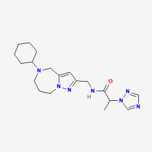 molecular formula C19H29N7O B5673351 N-[(5-cyclohexyl-5,6,7,8-tetrahydro-4H-pyrazolo[1,5-a][1,4]diazepin-2-yl)methyl]-2-(1H-1,2,4-triazol-1-yl)propanamide 