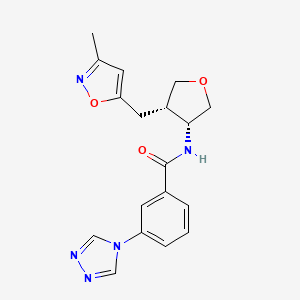 molecular formula C18H19N5O3 B5673507 N-{(3R*,4S*)-4-[(3-methylisoxazol-5-yl)methyl]tetrahydrofuran-3-yl}-3-(4H-1,2,4-triazol-4-yl)benzamide 
