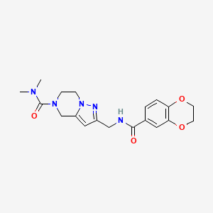 molecular formula C19H23N5O4 B5673523 2-{[(2,3-dihydro-1,4-benzodioxin-6-ylcarbonyl)amino]methyl}-N,N-dimethyl-6,7-dihydropyrazolo[1,5-a]pyrazine-5(4H)-carboxamide 