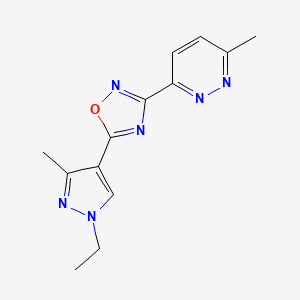 molecular formula C13H14N6O B5673598 3-[5-(1-ethyl-3-methyl-1H-pyrazol-4-yl)-1,2,4-oxadiazol-3-yl]-6-methylpyridazine 