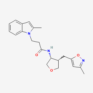 molecular formula C21H25N3O3 B5673612 3-(2-methyl-1H-indol-1-yl)-N-{(3R*,4S*)-4-[(3-methylisoxazol-5-yl)methyl]tetrahydrofuran-3-yl}propanamide 