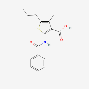 molecular formula C17H19NO3S B5673722 4-methyl-2-[(4-methylbenzoyl)amino]-5-propyl-3-thiophenecarboxylic acid 