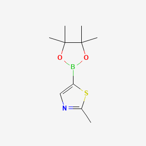 molecular formula C10H16BNO2S B567376 2-Methyl-5-(4,4,5,5-tetramethyl-1,3,2-dioxaborolan-2-yl)thiazole CAS No. 1218791-01-5