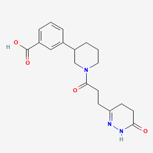 molecular formula C19H23N3O4 B5673954 3-{1-[3-(6-oxo-1,4,5,6-tetrahydropyridazin-3-yl)propanoyl]piperidin-3-yl}benzoic acid 