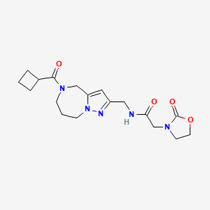 molecular formula C18H25N5O4 B5674011 N-{[5-(cyclobutylcarbonyl)-5,6,7,8-tetrahydro-4H-pyrazolo[1,5-a][1,4]diazepin-2-yl]methyl}-2-(2-oxo-1,3-oxazolidin-3-yl)acetamide 