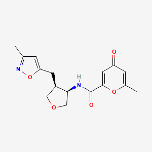 molecular formula C16H18N2O5 B5674046 6-methyl-N-{(3R*,4S*)-4-[(3-methylisoxazol-5-yl)methyl]tetrahydrofuran-3-yl}-4-oxo-4H-pyran-2-carboxamide 