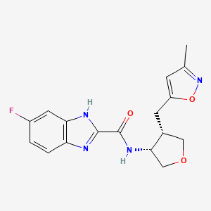 6-fluoro-N-{(3R*,4S*)-4-[(3-methylisoxazol-5-yl)methyl]tetrahydrofuran-3-yl}-1H-benzimidazole-2-carboxamide