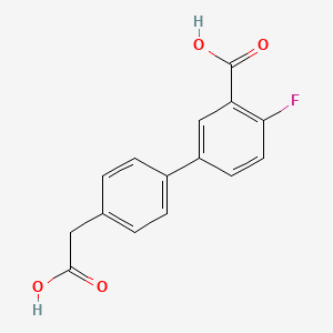 molecular formula C15H11FO4 B567416 5-[4-(Carboxymethyl)phenyl]-2-fluorobenzoic acid CAS No. 1345472-27-6