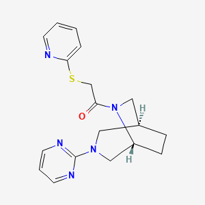 molecular formula C18H21N5OS B5674209 (1S*,5R*)-6-[(2-pyridinylthio)acetyl]-3-(2-pyrimidinyl)-3,6-diazabicyclo[3.2.2]nonane 