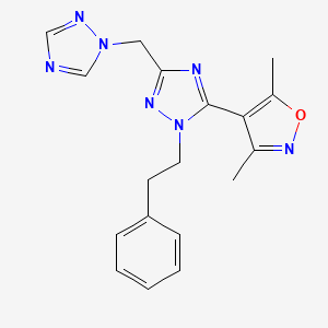 molecular formula C18H19N7O B5674217 5-(3,5-dimethylisoxazol-4-yl)-1-(2-phenylethyl)-3-(1H-1,2,4-triazol-1-ylmethyl)-1H-1,2,4-triazole 