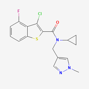 molecular formula C17H15ClFN3OS B5674257 3-chloro-N-cyclopropyl-4-fluoro-N-[(1-methyl-1H-pyrazol-4-yl)methyl]-1-benzothiophene-2-carboxamide 