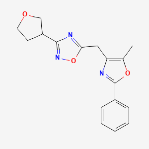 molecular formula C17H17N3O3 B5674324 5-[(5-methyl-2-phenyl-1,3-oxazol-4-yl)methyl]-3-(tetrahydrofuran-3-yl)-1,2,4-oxadiazole 