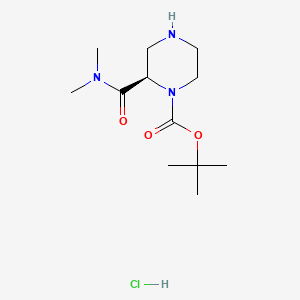 molecular formula C12H24ClN3O3 B567434 (R)-叔丁基 2-(二甲基氨基羰基)哌嗪-1-羧酸盐盐酸盐 CAS No. 1217825-46-1