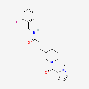 molecular formula C21H26FN3O2 B5674564 N-(2-fluorobenzyl)-3-{1-[(1-methyl-1H-pyrrol-2-yl)carbonyl]piperidin-3-yl}propanamide 