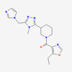 molecular formula C18H23N7O2 B5674579 1-[(5-ethyl-1,3-oxazol-4-yl)carbonyl]-3-[5-(1H-imidazol-1-ylmethyl)-4-methyl-4H-1,2,4-triazol-3-yl]piperidine 