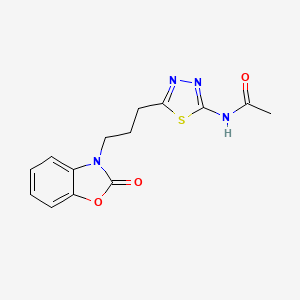molecular formula C14H14N4O3S B5674626 N-{5-[3-(2-oxo-1,3-benzoxazol-3(2H)-yl)propyl]-1,3,4-thiadiazol-2-yl}acetamide 