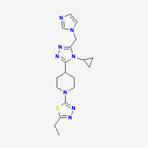 molecular formula C18H24N8S B5674804 4-[4-cyclopropyl-5-(1H-imidazol-1-ylmethyl)-4H-1,2,4-triazol-3-yl]-1-(5-ethyl-1,3,4-thiadiazol-2-yl)piperidine 