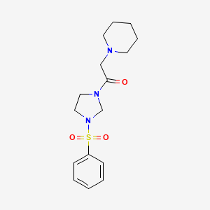 molecular formula C16H23N3O3S B5674838 1-{2-oxo-2-[3-(phenylsulfonyl)-1-imidazolidinyl]ethyl}piperidine 