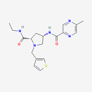 molecular formula C18H23N5O2S B5674975 N-[(3S,5S)-5-[(ethylamino)carbonyl]-1-(3-thienylmethyl)pyrrolidin-3-yl]-5-methylpyrazine-2-carboxamide 