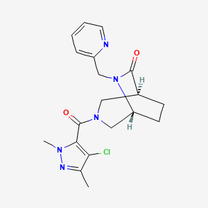 molecular formula C19H22ClN5O2 B5675059 (1S*,5R*)-3-[(4-chloro-1,3-dimethyl-1H-pyrazol-5-yl)carbonyl]-6-(pyridin-2-ylmethyl)-3,6-diazabicyclo[3.2.2]nonan-7-one 
