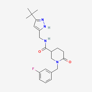 molecular formula C21H27FN4O2 B5675118 N-[(3-tert-butyl-1H-pyrazol-5-yl)methyl]-1-(3-fluorobenzyl)-6-oxo-3-piperidinecarboxamide 
