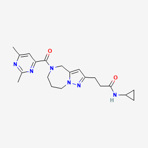 molecular formula C20H26N6O2 B5675430 N-cyclopropyl-3-{5-[(2,6-dimethyl-4-pyrimidinyl)carbonyl]-5,6,7,8-tetrahydro-4H-pyrazolo[1,5-a][1,4]diazepin-2-yl}propanamide 