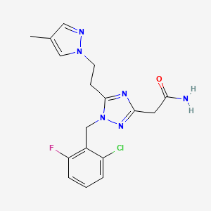 molecular formula C17H18ClFN6O B5675447 2-{1-(2-chloro-6-fluorobenzyl)-5-[2-(4-methyl-1H-pyrazol-1-yl)ethyl]-1H-1,2,4-triazol-3-yl}acetamide 