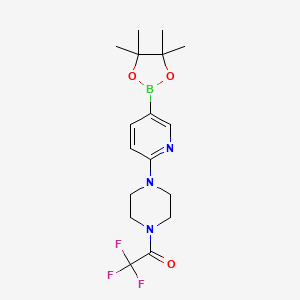 molecular formula C17H23BF3N3O3 B567548 2,2,2-Trifluoro-1-(4-(5-(4,4,5,5-tetramethyl-1,3,2-dioxaborolan-2-yl)pyridin-2-yl)piperazin-1-yl)ethanone CAS No. 1218789-87-7
