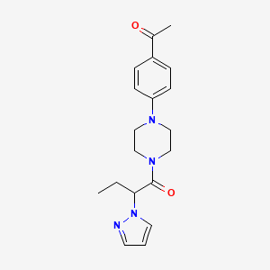 molecular formula C19H24N4O2 B5675504 1-(4-{4-[2-(1H-pyrazol-1-yl)butanoyl]-1-piperazinyl}phenyl)ethanone 