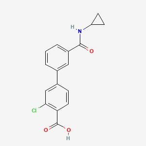 molecular formula C17H14ClNO3 B567552 2-Chloro-4-[3-(cyclopropylaminocarbonyl)phenyl]benzoic acid CAS No. 1261984-00-2