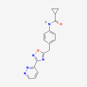 molecular formula C17H15N5O2 B5675871 N-(4-{[3-(3-pyridazinyl)-1,2,4-oxadiazol-5-yl]methyl}phenyl)cyclopropanecarboxamide 