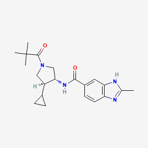 molecular formula C21H28N4O2 B5675906 N-[(3R*,4S*)-4-cyclopropyl-1-(2,2-dimethylpropanoyl)pyrrolidin-3-yl]-2-methyl-1H-benzimidazole-5-carboxamide 