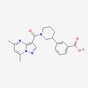 molecular formula C21H22N4O3 B5675980 3-{1-[(5,7-dimethylpyrazolo[1,5-a]pyrimidin-3-yl)carbonyl]piperidin-3-yl}benzoic acid 
