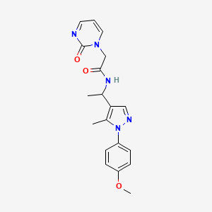 molecular formula C19H21N5O3 B5676221 N-{1-[1-(4-methoxyphenyl)-5-methyl-1H-pyrazol-4-yl]ethyl}-2-(2-oxopyrimidin-1(2H)-yl)acetamide 