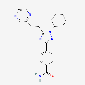 molecular formula C21H24N6O B5676237 4-[1-cyclohexyl-5-(2-pyrazin-2-ylethyl)-1H-1,2,4-triazol-3-yl]benzamide 