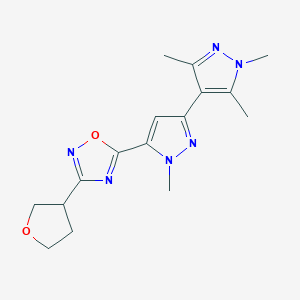 molecular formula C16H20N6O2 B5676360 1,1',3',5'-tetramethyl-5-[3-(tetrahydrofuran-3-yl)-1,2,4-oxadiazol-5-yl]-1H,1'H-3,4'-bipyrazole 