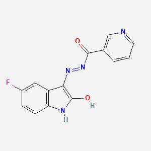 molecular formula C14H9FN4O2 B5676401 N'-(5-fluoro-2-oxo-1,2-dihydro-3H-indol-3-ylidene)nicotinohydrazide 