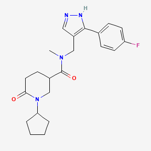 molecular formula C22H27FN4O2 B5676446 1-cyclopentyl-N-{[3-(4-fluorophenyl)-1H-pyrazol-4-yl]methyl}-N-methyl-6-oxo-3-piperidinecarboxamide 