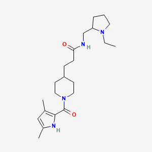 molecular formula C22H36N4O2 B5676549 3-{1-[(3,5-dimethyl-1H-pyrrol-2-yl)carbonyl]-4-piperidinyl}-N-[(1-ethyl-2-pyrrolidinyl)methyl]propanamide 