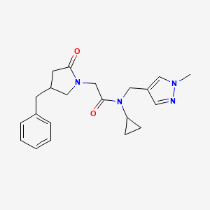 molecular formula C21H26N4O2 B5676659 2-(4-benzyl-2-oxopyrrolidin-1-yl)-N-cyclopropyl-N-[(1-methyl-1H-pyrazol-4-yl)methyl]acetamide 