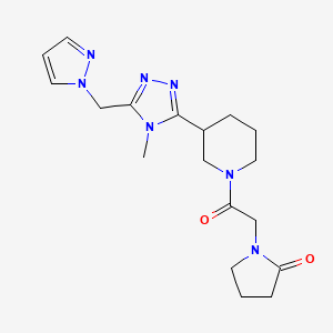 molecular formula C18H25N7O2 B5676710 1-(2-{3-[4-methyl-5-(1H-pyrazol-1-ylmethyl)-4H-1,2,4-triazol-3-yl]piperidin-1-yl}-2-oxoethyl)pyrrolidin-2-one 