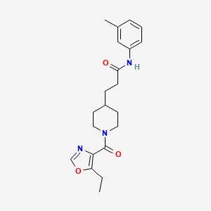 molecular formula C21H27N3O3 B5676811 3-{1-[(5-ethyl-1,3-oxazol-4-yl)carbonyl]piperidin-4-yl}-N-(3-methylphenyl)propanamide 