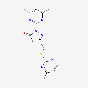molecular formula C16H18N6OS B5676833 2-(4,6-dimethyl-2-pyrimidinyl)-5-{[(4,6-dimethyl-2-pyrimidinyl)thio]methyl}-2,4-dihydro-3H-pyrazol-3-one 
